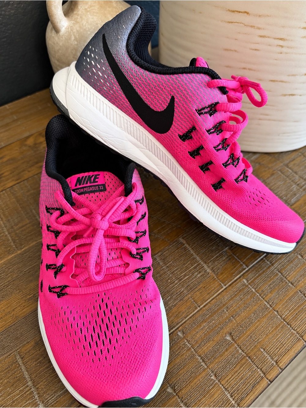 Nike Women's Hot Pink and Black Zoom Pegasus Running Sneakers